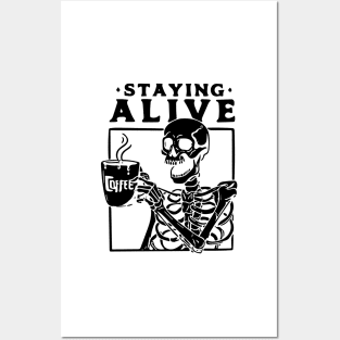 Caffeine Addict Skeleton Quirky Coffee Lover Design Posters and Art